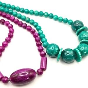 Chunky‎ Statement Necklace Set Marbled Resin Purple Teal Beaded Retro Style